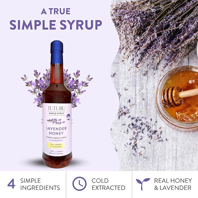 Lavender Honey Simple Syrup for Coffee, Cocktails, Tea, Matcha - Clean Simple Syrup with Real