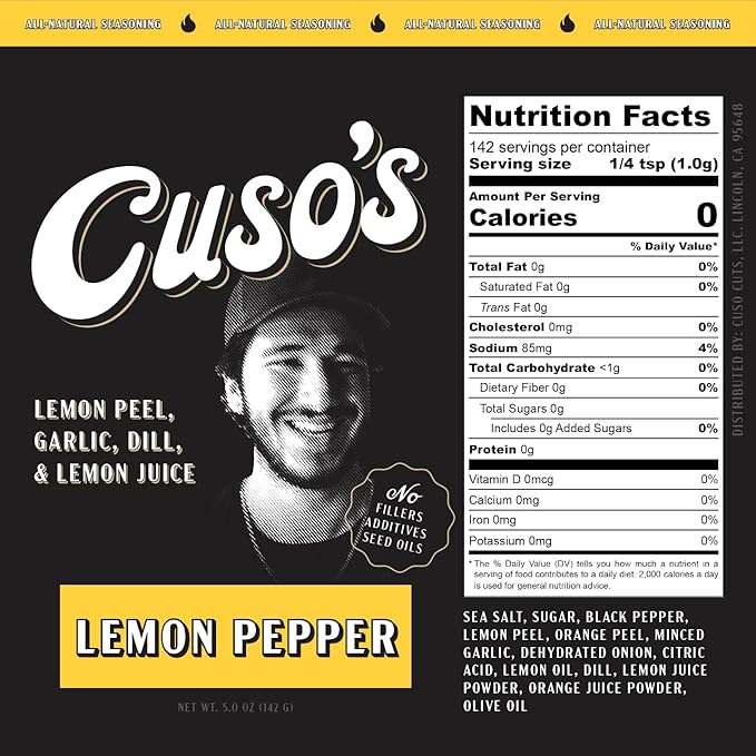 Cuso Cuts Lemon Pepper Seasoning BBQ Rub - Lemon Pepper Powder Chicken Wing Rub - Chicken