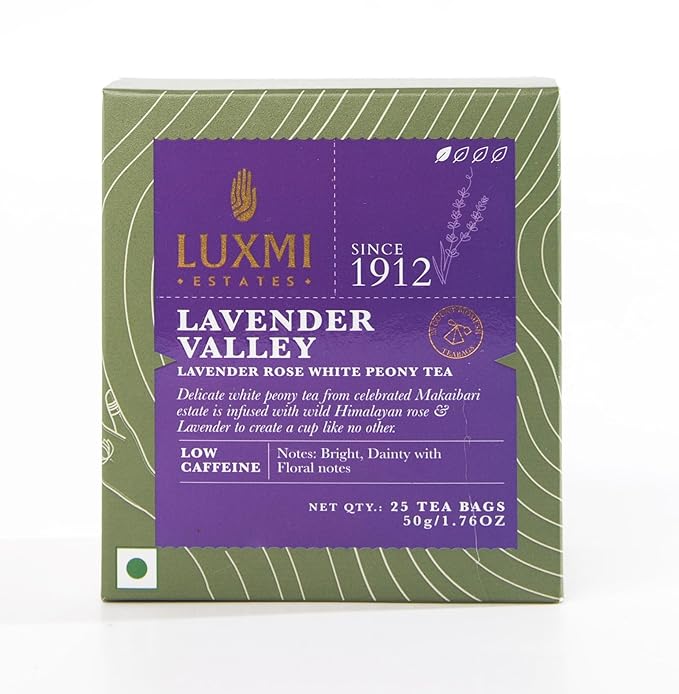 Luxmi Estates Lavender Valley Organic Lavender Tea (25 Tea Bags) Low Caffeine Tea Bags For Sleep