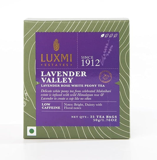Luxmi Estates Lavender Valley Organic Lavender Tea (25 Tea Bags) Low Caffeine Tea Bags For Sleep