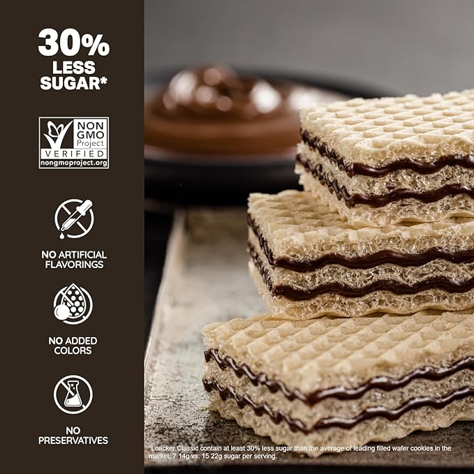 Loacker Classic Dark Chocolate Wafers - Premium Crispy Wafer Cookies with Dark Chocolate Cream