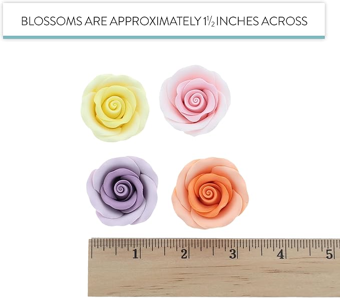 Global Sugar Art Premium Edible Roses, Assorted Spring Colors, Unwired, Medium 1.5 inches, 12 Count