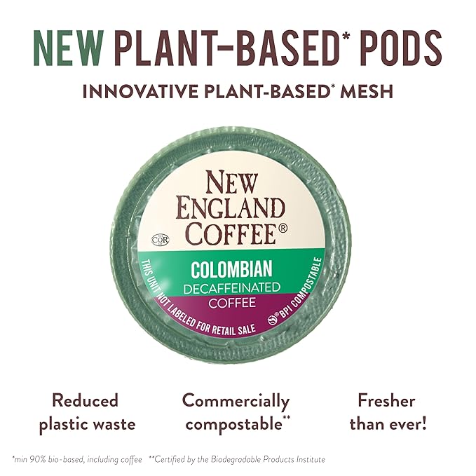 New England Coffee Colombian Decaffeinated Medium Roast Single Serve Pods, 12ct Box (Pack of 6)