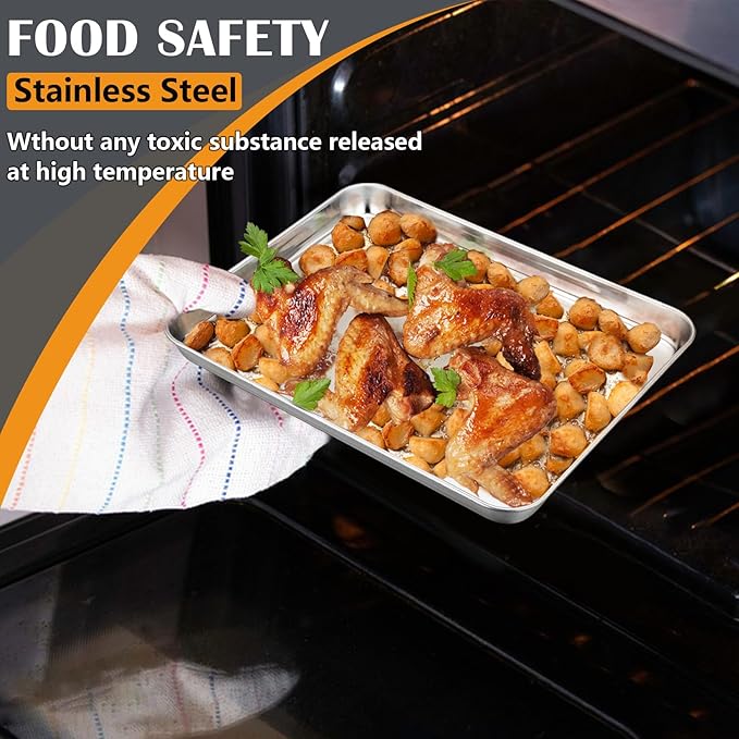 2Pcs Baking Sheet Pan Set, Joyfair Stainless Steel Cookie Sheets, Commercial Metal Pans Toaster
