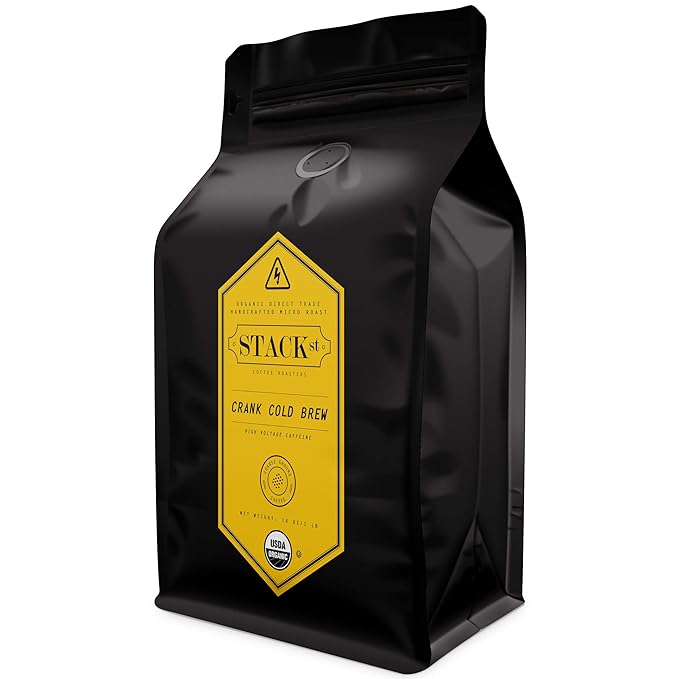 Organic Cold Brew Coffee Coarse Ground 1 LB - CRANK High Voltage Caffeine Dark Roast, Coarse Grind