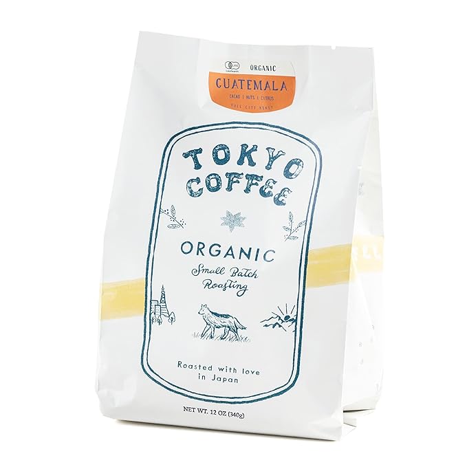 TOKYO COFFEE Organic Guatemala Whole Coffee Beans, 12oz Bag, Medium-Dark Roast, Single Origin