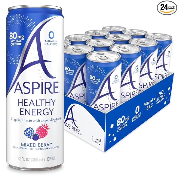 ASPIRE® Mixed Berry, Healthy Energy Drink 80mg Natural Caffeine, Zero Sugar No Carbs Keto Friendly