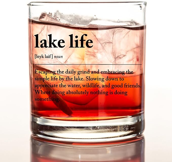 kunlisa Lake Lovers Gifts Whiskey Glasses, Lake House Decor and Gifts, Lakeside Definition 10 oz