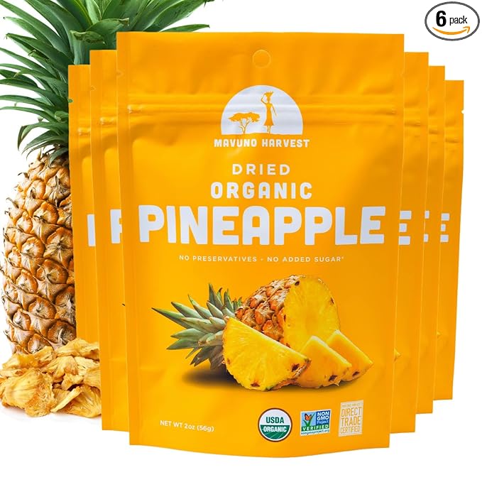 Mavuno Harvest Pineapple Dried Fruit Snacks | Organic Dried Pineapple Chunks| Gluten Free Healthy