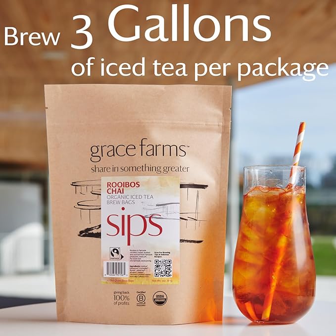 Grace Farms ROOIBOS CHAI ORGANIC ICED TEA (Twelve 1qt. Brew Bags, 3 Gallons) | Refreshing and