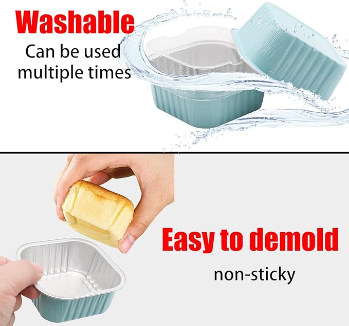100 Pack 5oz Aluminum Pans with Lids Mini Square Foil Baking Cups with Lids Cupcake Baking Holders
