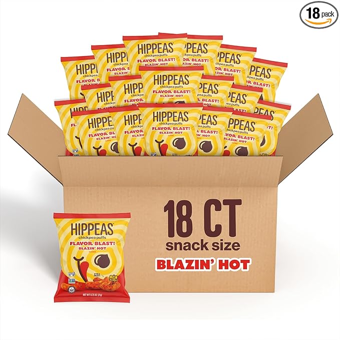 Hippeas Chickpea Puffs, Flavor Blast: Blazin' Hot, 0.75 Ounce (Pack of 18), 3g Protein, 2g Fiber
