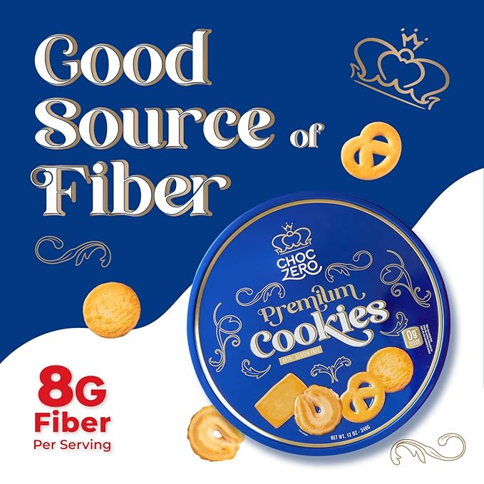 ChocZero Keto Butter Cookies - Sugar Free Danish Shortbread Gift - Gluten Free, Low Carb (1 tin, 12