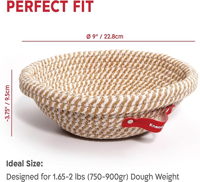 Cotton Rope Banneton Bread Proofing Basket Set, 2 x Round Bread Basket with Liners & Covers for