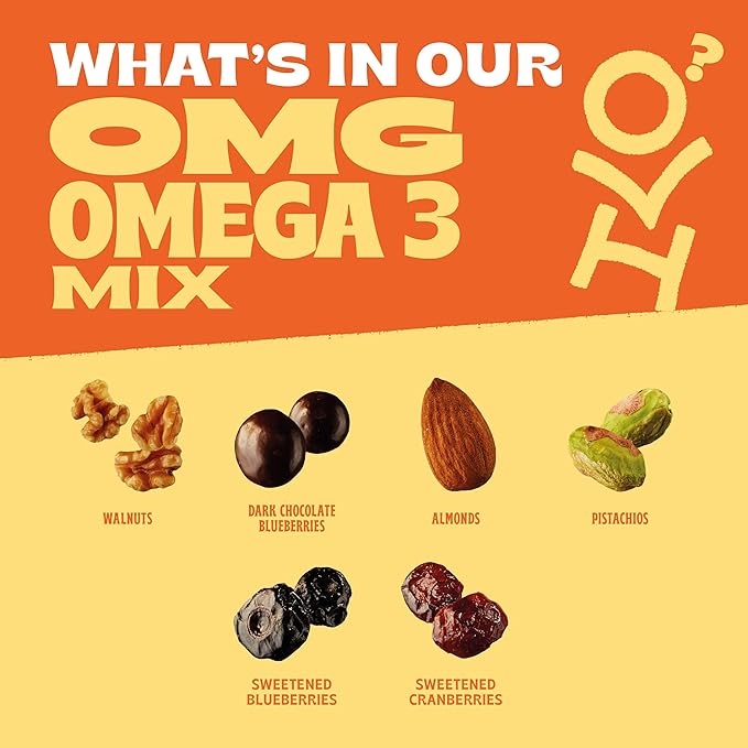 Orchard Valley Harvest OMG Omega-3 Mix, 14 pack (2 oz), Walnuts, Dark Chocolate Blueberries