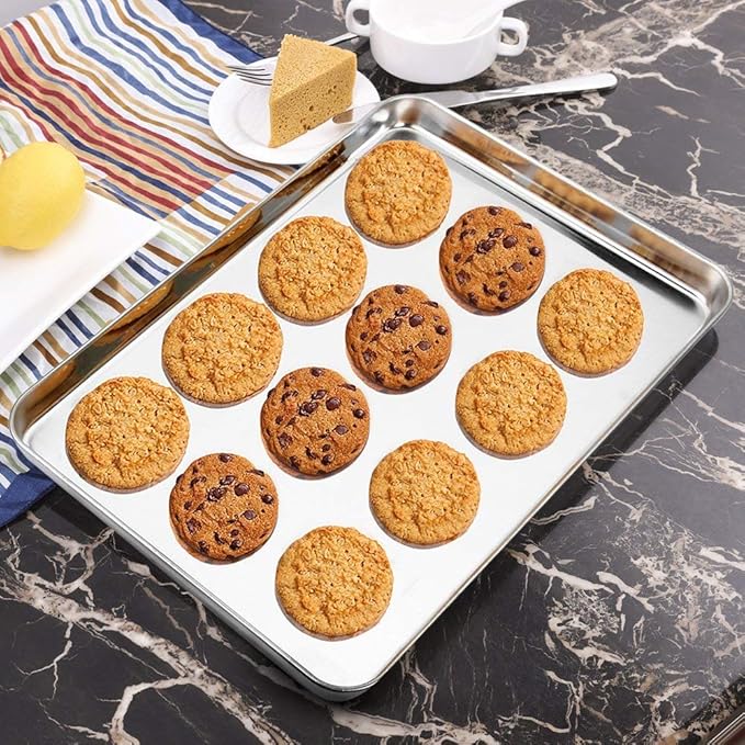 Wildone Baking Sheet Set of 2 - Stainless Steel Cookie Sheet Baking Pan, Size 16 x 12 x 1 inch, Non