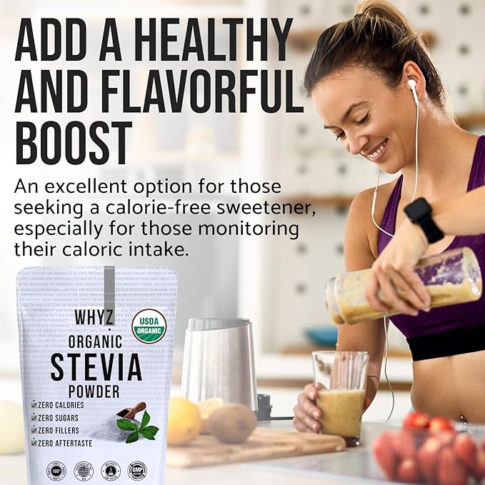 WHYZ Organic Stevia Powder, 1621 Servings, Premium Zero Calorie Sweetener - Powdered Pure Stevia