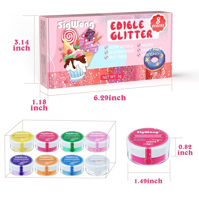 Edible Glitter Set, Sprinkles Edible Glitter for Drinks, 8 Colors Prism Powder Edible Glitter Dust
