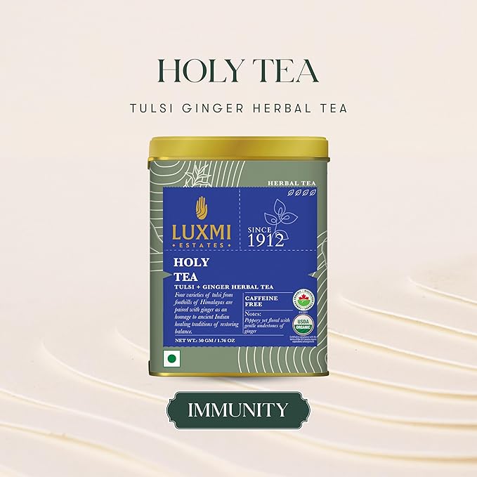 Luxmi Estates - Holy Basil - Organic Tulsi Tea - Loose Leaf - 50g (25 Cups) | With Tulsi and Ginger
