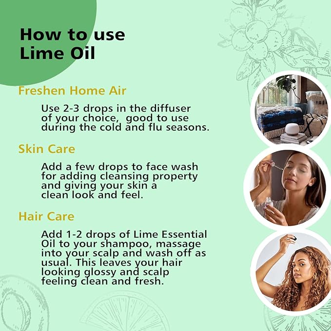 Lime Essential Oil 1 oz, 100% Pure & Undiluted Lime Oil for Diffuser, Skin & DIY, Natural Citrus