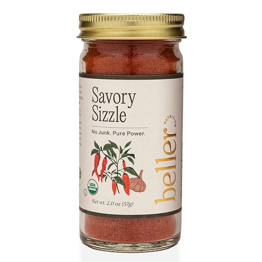 Beller Nutrition Savory Sizzle Seasoning Blend | 2 oz | Organic Paprika, Garlic, Cayenne, Turmeric