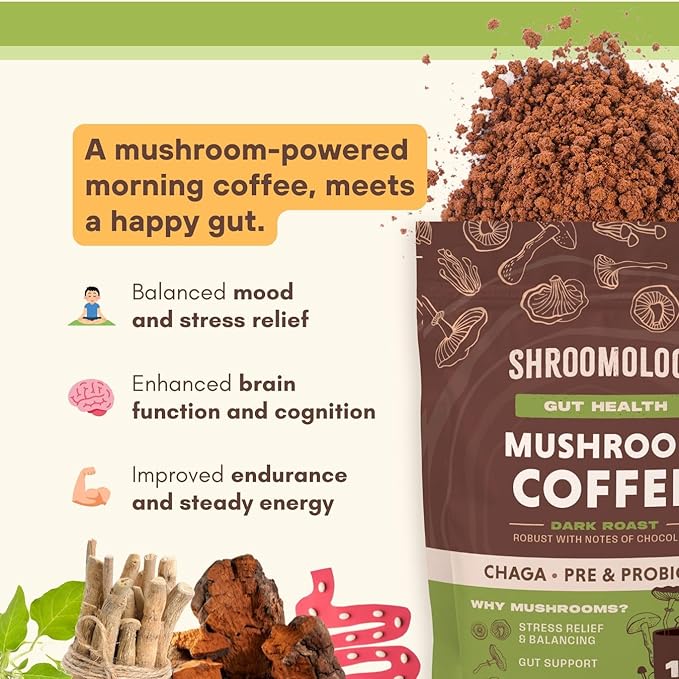 360 Nutrition Instant Mushroom Coffee with Chaga Superfood Mushroom and Prebiotics, Probiotics for
