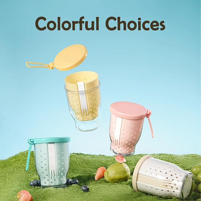 25 Oz Travel Fruit Cups for Car,Fruit Salad Storage Cup with Fork and Lids,Leakproof Reusable Snack