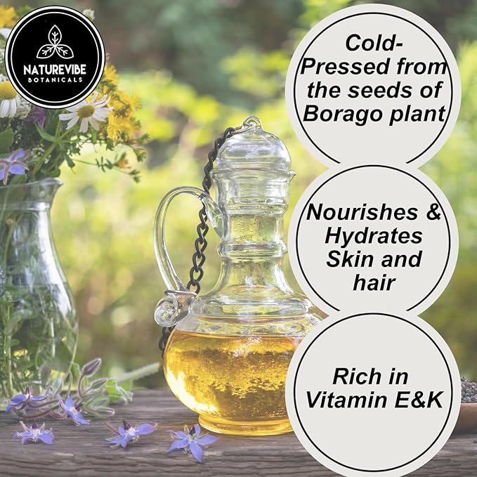 Naturevibe Botanicals Borage Oil 32 Ounces | 100% Pure and Natural | Great for Skin Care and Hair