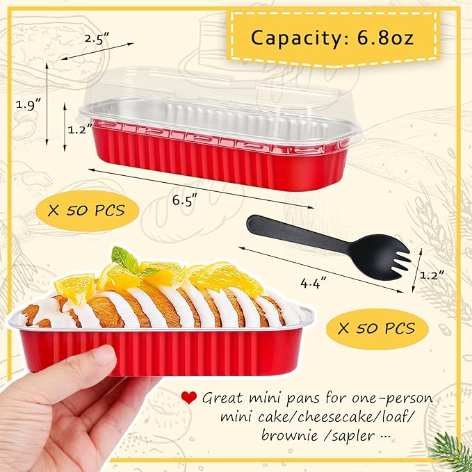 LNYZQUS Mini Baking Pans With Lids 50 Pack, 6.8oz Aluminum Foil Small Loaf Pans Tins