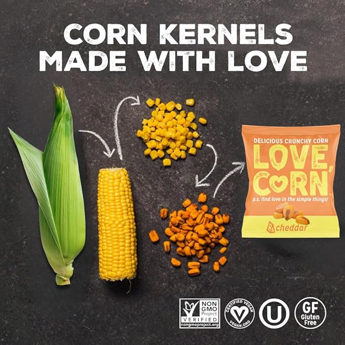 LOVE CORN Cheddar 0.7oz x 20 bags - Delicious Crunchy Corn - Healthy Family Snacks - Gluten Free