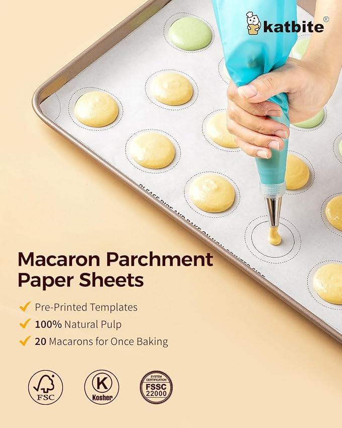Katbite 100 Macaron Parchment Sheets Template Baking, Cookie Parchment, Printed Circle Baking