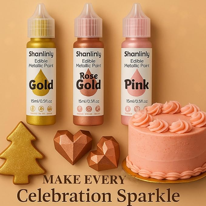Rose Gold Metallic Edible Paint for Baking ??Food Grade Edible Gold Dust Drink Glitter for Shimmer