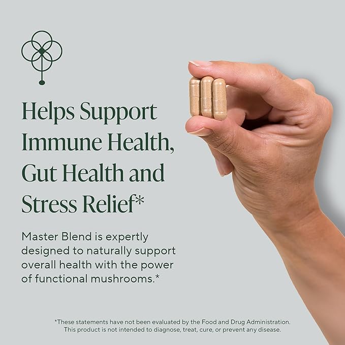 Om Master Blend Mushroom Capsules - Organic Mushroom Supplement with 10 Mushrooms and Ashwagandha