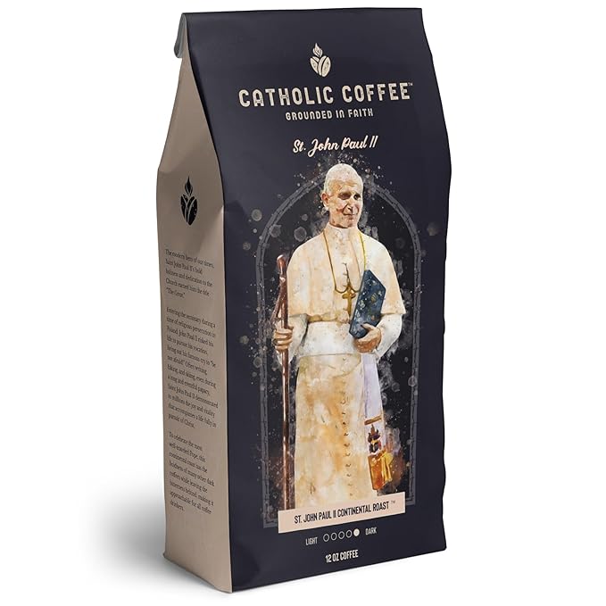 Catholic Coffee Pope St. John Paul II | Peruvian Dark Roast Ground Coffee ??Cedar & Chocolate Notes
