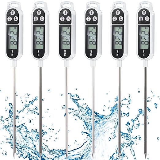 6 Pcs Instant Read Meat Thermometer with Long Probe 9.65 Inch Kitchen Cooking Food Candy Waterproof