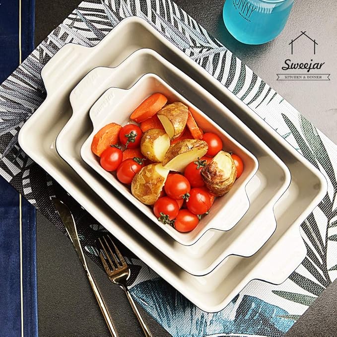 Sweejar Ceramic Bakeware Set, Rectangular Baking Dish for Oven Lasagna Pans for Cooking, Kitchen
