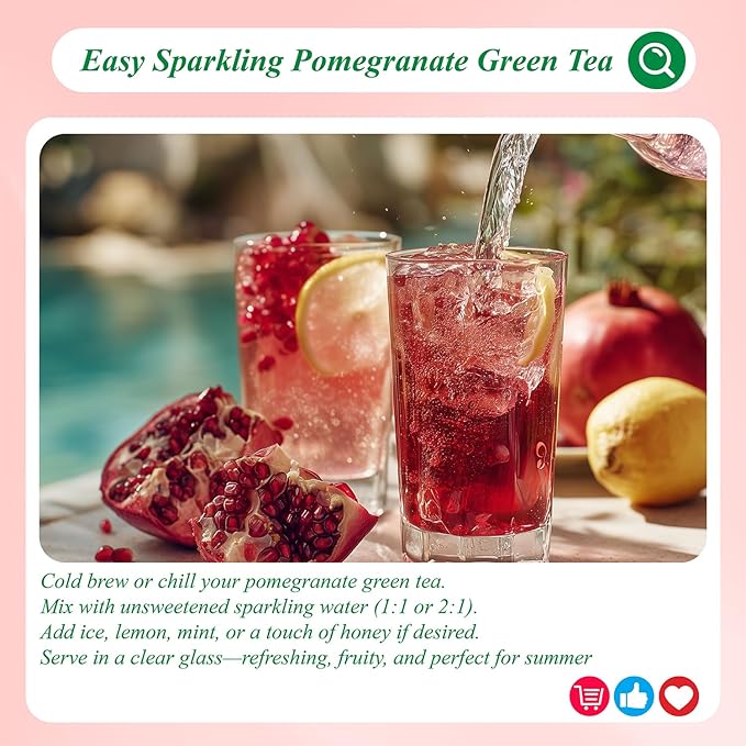 WT WEETEE Pomegranate Green Tea Bags 100 Count, Made of Sencha Green Tea with Pomegranate Flavor
