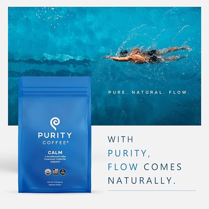 Purity Coffee CALM Decaf Ground Coffee - Natural Water Decaffeinated Coffee - USDA Organic and