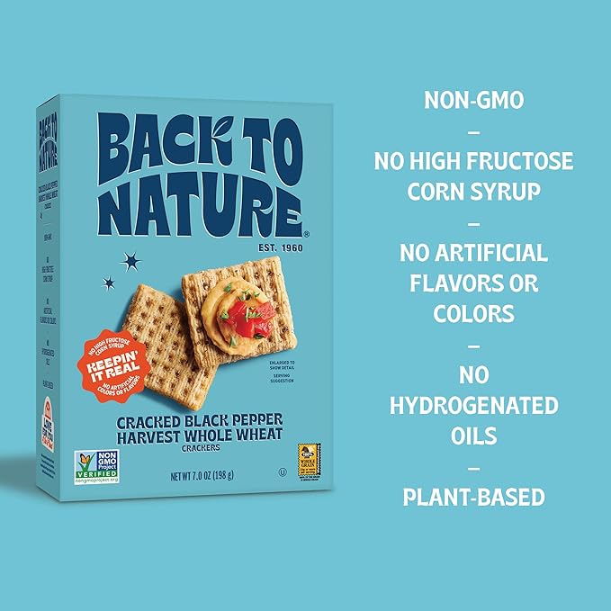 Back to Nature - Cracked Black Pepper Whole Wheat Crackers - Non-GMO, Made with Whole Grain Wheat &