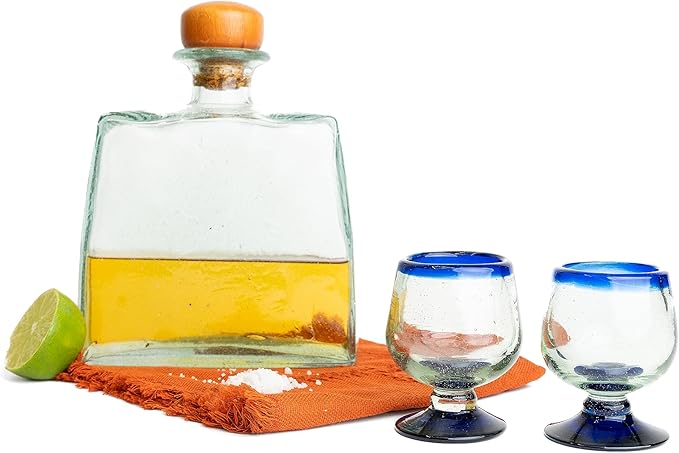 Authentic Mexican Tequila Hand Blown Shot Glasses - Set of 4-2 oz - Mini Glass Snifters - Heavy