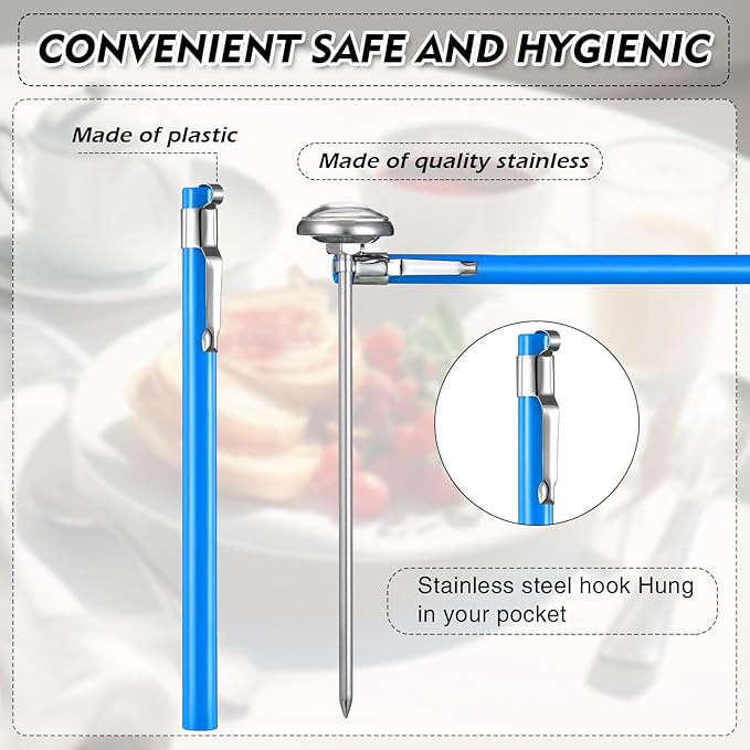 Xuhal 6 Pcs Stainless Steel Kitchen Thermometers with 5 Inch Long Stem 1 Inch Dial Milk Frothing