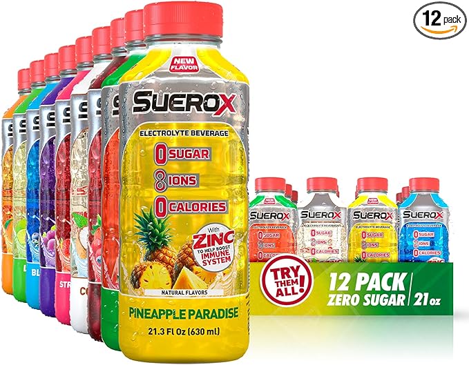 SueroX Sugar-Free Sports Drink for Hydration and Recovery, Electrolyte Hydration Drink with 8 Ions