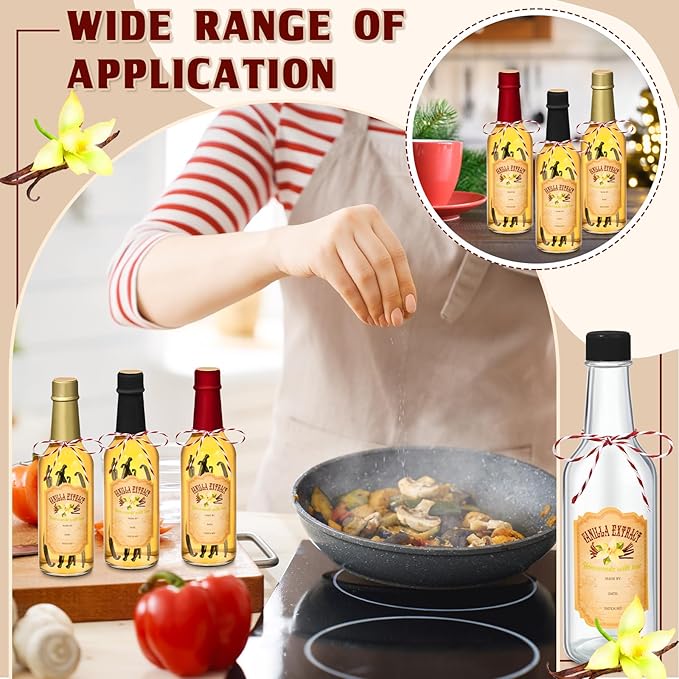 Tioncy 16 Pcs Vanilla Extract Bottles for Homemade Vanilla Jar Glass Bottle with Cap, Shrink Band