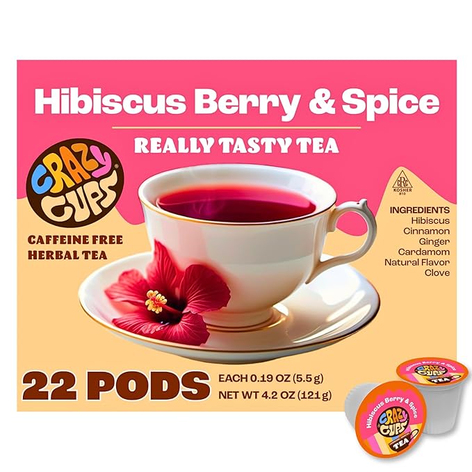 Crazy Cups Hibiscus Berry & Spice Herbal Tea Pods, 22 Count, Caffeine Free, Kosher Certified