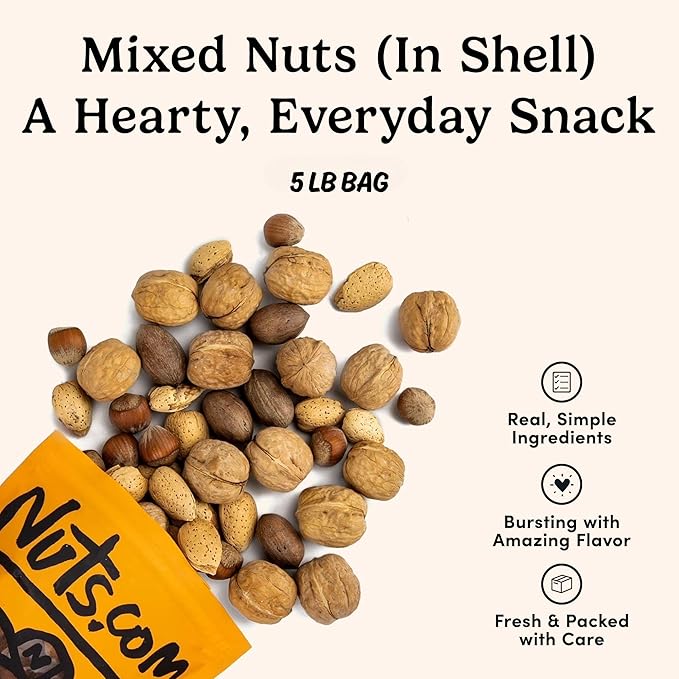 Nuts.com ??Mixed Nuts in Shell ??5 Lb Bag, Healthy Snack Sampler, Includes Premium Walnuts