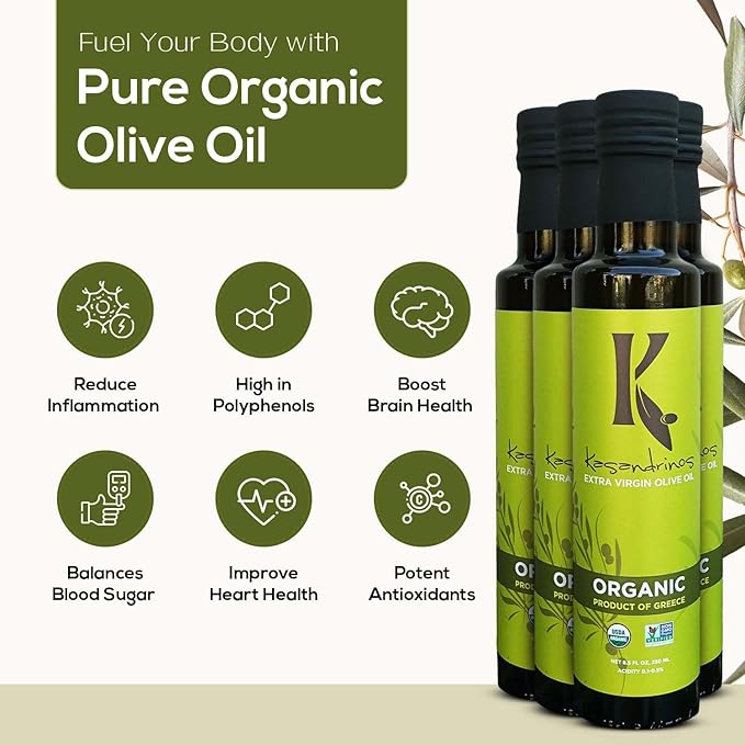 Kasandrinos Organic Olive Oil Extra Virgin, Polyphenol Rich Greek Olive Oil, 100% Organic First