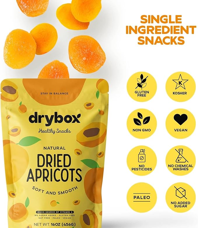 Drybox Dried Turkish Apricots No Sugar Added, Unsweetened Non-GMO | Dry Apricot Snacks | All