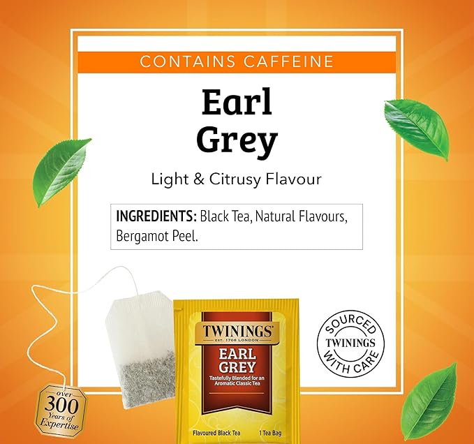 Twinings Earl Grey Black Tea Individually Wrapped Bags, 25 Count (Pack of 6), Flavoured with Citrus