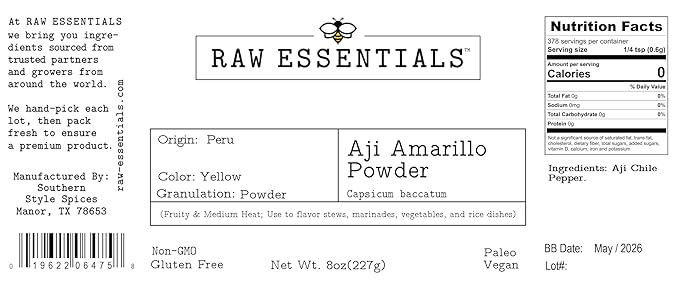 Raw Essentials Aji Amarillo Powder ??Medium Heat and Fruity Flavor ??Perfect for Stews, Marinades