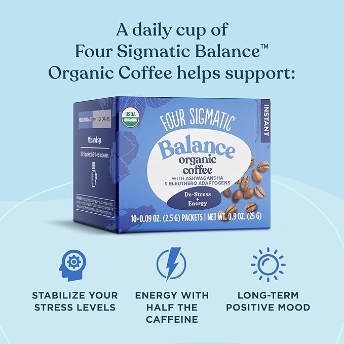Adaptogen Organic Coffee by Four Sigmatic | Medium Roast Instant Coffee with Ashwagandha, Chaga